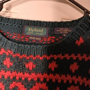 Byford Men's Green and Red Wool Sweater Size Small